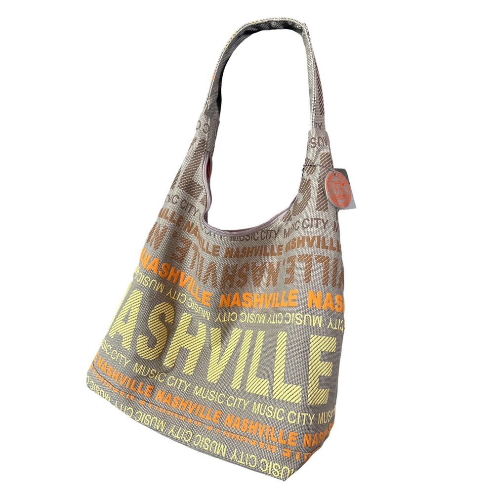 Robin Ruth Nashville Music City Hobo Bag Tan Orange Canvas Shoulder‎ Bag NEW Zip